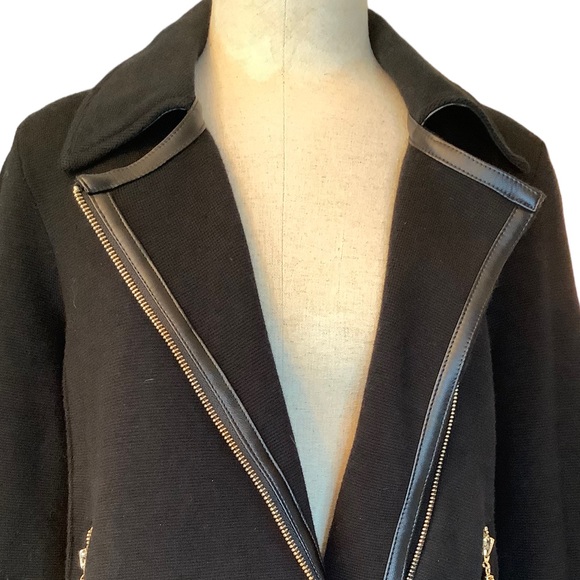 CHICOS SIZE 0 MOTO BLACK KNIT‎ JACKET WITH GOLD ZIPPERS. - Picture 11 of 16